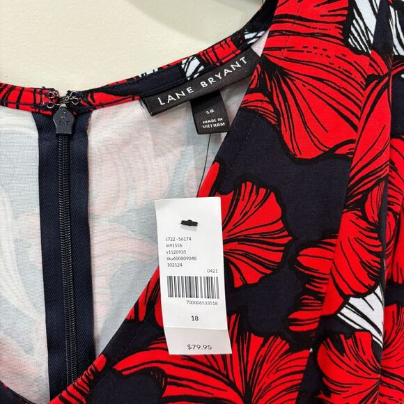 Lane Bryant Red Black Dress Plus Size 18 Floral Stretchy Romantic Whimsigoth NWT - Picture 4 of 10